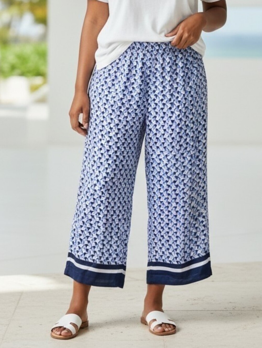 Marina Rinaldi Voyage Blue Purple Pattern Wide Leg Ankle Pants Women Size 16 NWT